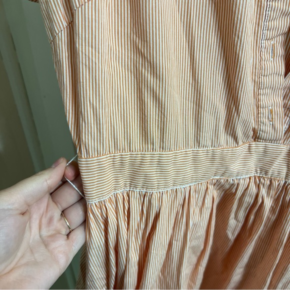 Pinstripe Orange INA Dress Full Skirt White Fringe - Picture 4 of 5